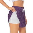 thumbnail image 3 of Lsque Retro Florals Purple Printed Women's Running Shorts with Liner Pockets,Elastic Quick Dry Workout Athletic Gym Yoga Shorts,Womens High Waist Shorts-Medium, 3 of 9