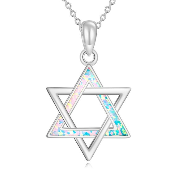 JUSORA Star of David Necklace 925 Sterling Silver White Opal Jewish Star of David Pendant Necklace Jewish Jewelry Gifts for Women
