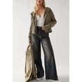thumbnail image 4 of Solid Color Waffle Knit Button Neck Cropped Jacket for Women Green Small, 4 of 5