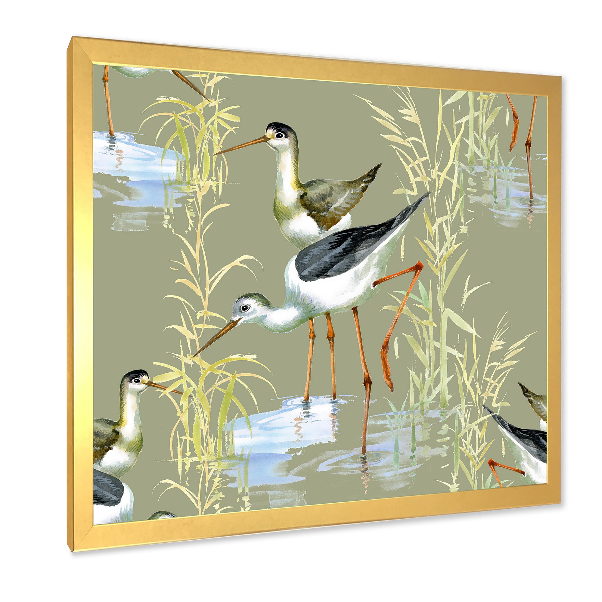 Designart 'Herons Birds In The Gray Water' Farmhouse Framed Art Print