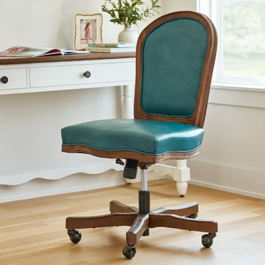 The Pioneer Woman Harper Wood Trim Office Chair, Turquoise Faux Leather