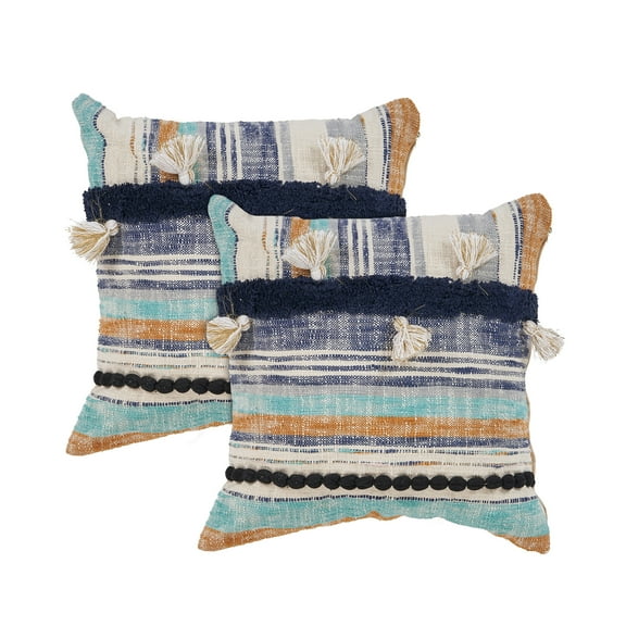 Ox Bay Eli Set of 2 Coastal Striped 18" x 18” Cotton Adult Decorative Throw Pillows