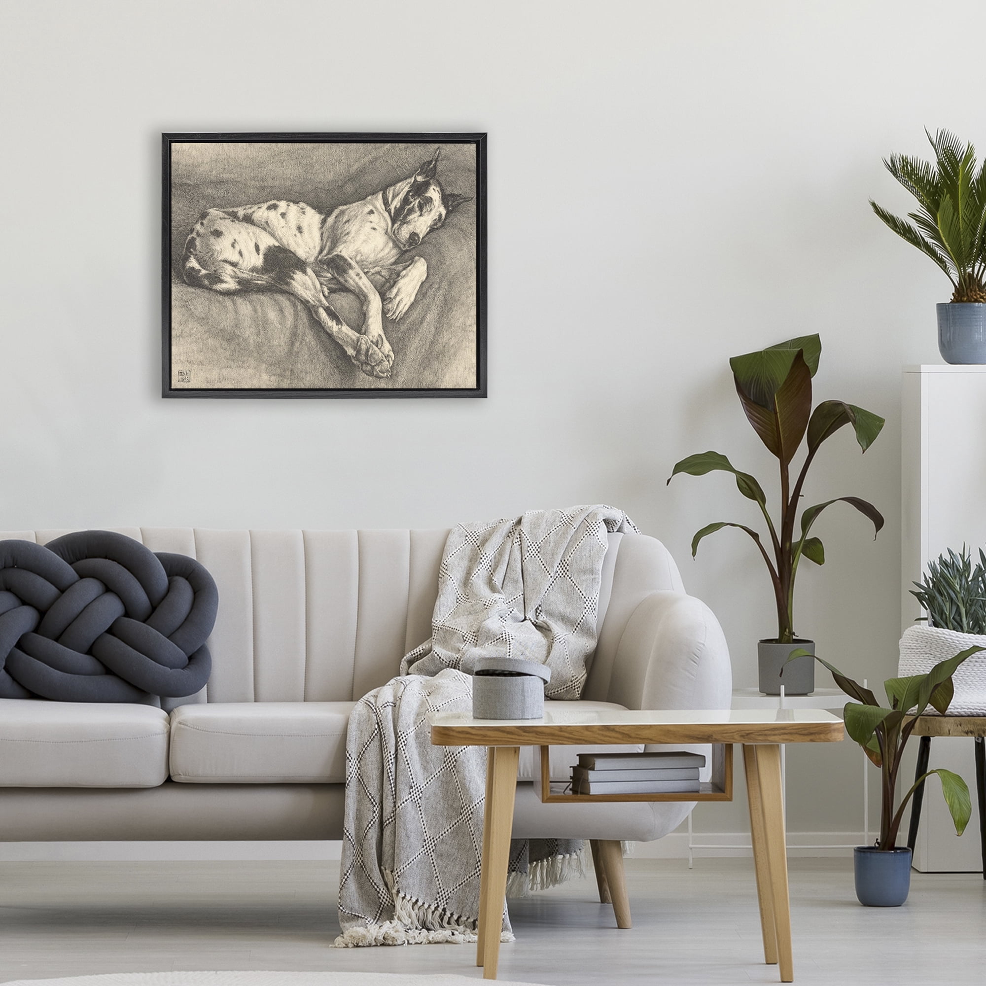 Stupell Industries Sleeping Hound Drawing Black Framed Floater Canvas Wall Art, design by Bertha Van Hasselt