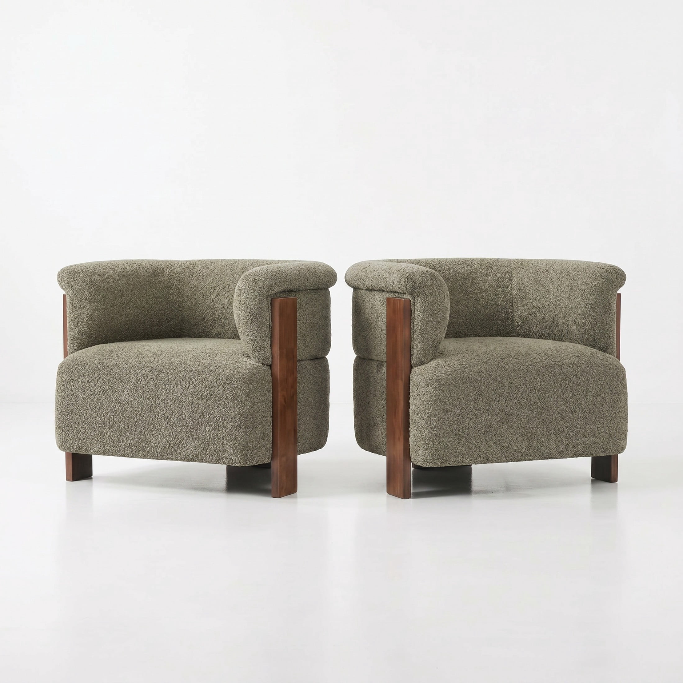 Christopher Knight Home Mid-Century Curved Upholstered Barrel Accent Chair with Wooden Legs, Green, Set of 2