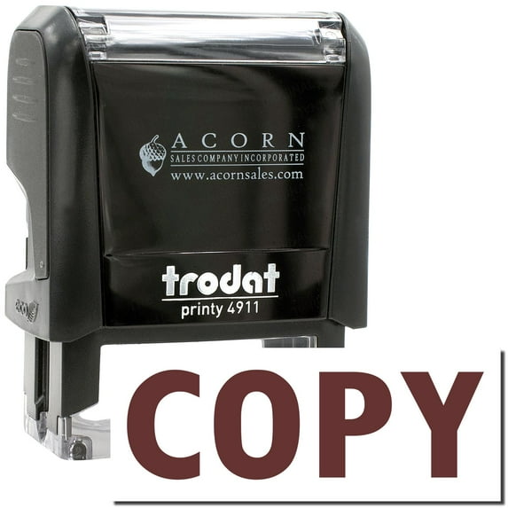 Self-Inking Copy Stamp, Trodat Printy 4911, Press and Print Stamping, Impression Size 5/8" x 1-1/2", Up to 10,000 Impressions - Brown Ink