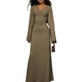thumbnail image 2 of Vestido de Punto Acanalado para Mujer, Acampanada, Ajustado, Holgado e Informal. Caqui XXL, 2 of 7
