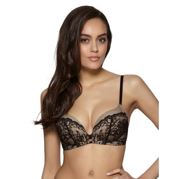 Gossard SuperSmooth Glamour Lace Black and Nude Non-Wired Plunge Bra 8821  36B 
