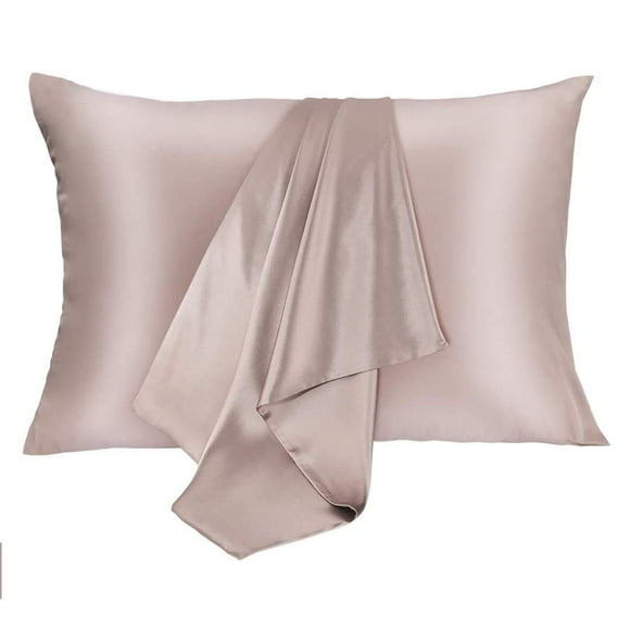 JOGJUE Taie d'Oreiller en Soie pour Cheveux et Peau 2 Pack 100 % Soie de Mûrier Hypoallergénique Douce Respirante des Deux Côtés avec Fermeture Éclair Cachée, Taies d'Oreiller (Grand, Abricot Gris)