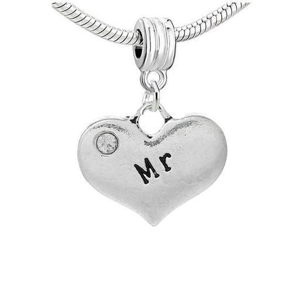 2 Sided Heart w/Crystal Stones For Snake Chain  "Mr"