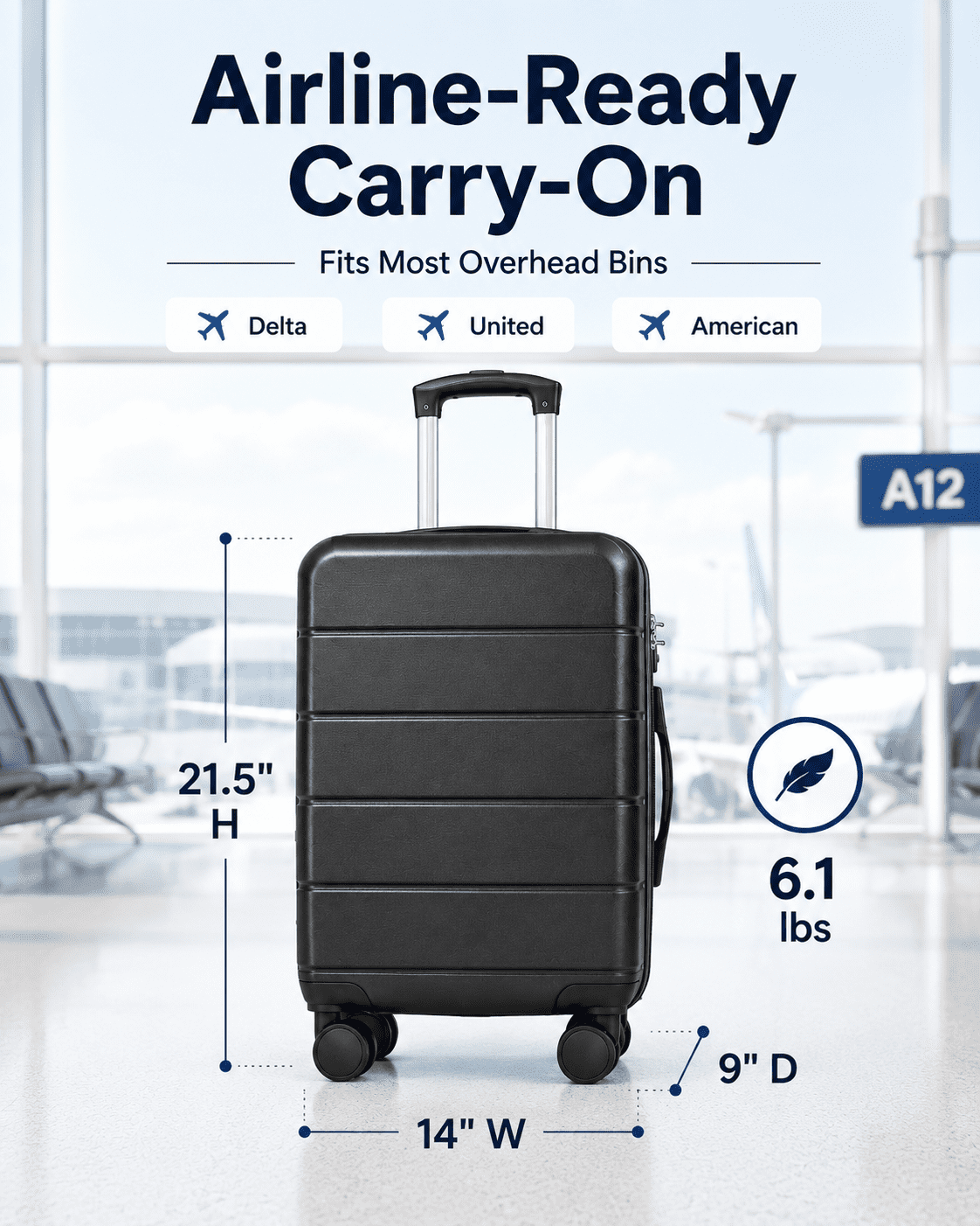 20" Carry-on Expandable Luggage,Hardside Spinner Suitcase with TSA Lock, Black