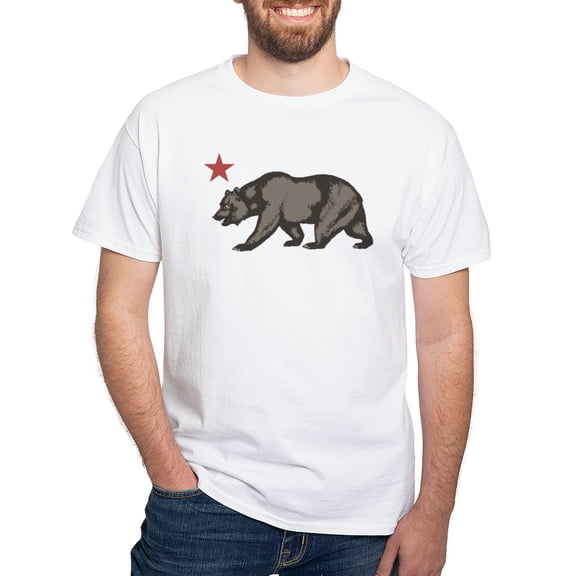 CafePress - California Bear With Star White T Shirt - Men's White Classic Cotton T-Shirts
