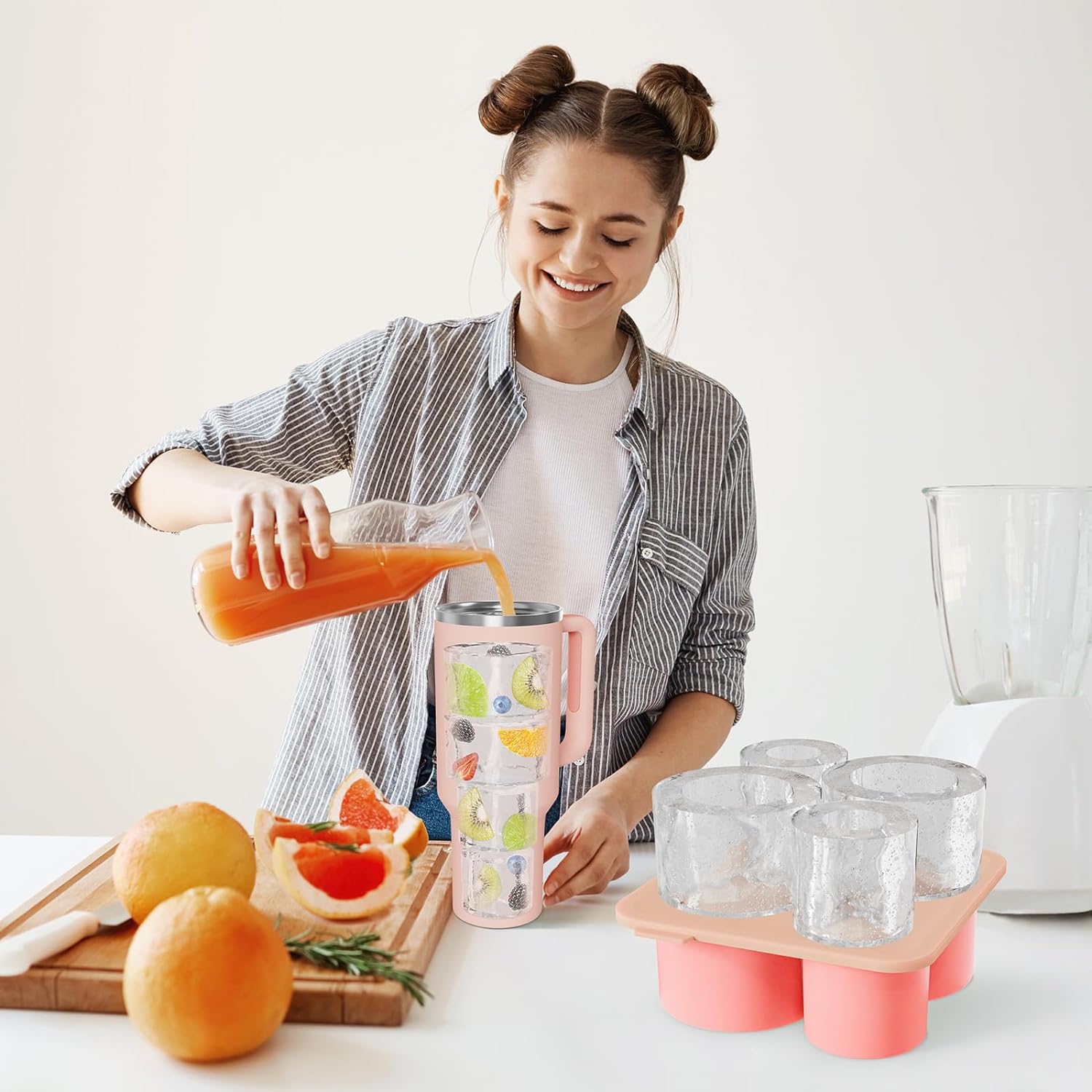 Molde De Hielo Stanley Cup, Traje De Hielo De Silicona Con Tapa, 3 Moldes De Hielo Cilu00edndricos Huecos, Accesorios De 20-40 Onzas, Molde De Hielo Stanley Cup Para Uso Domu00e9stico, , large