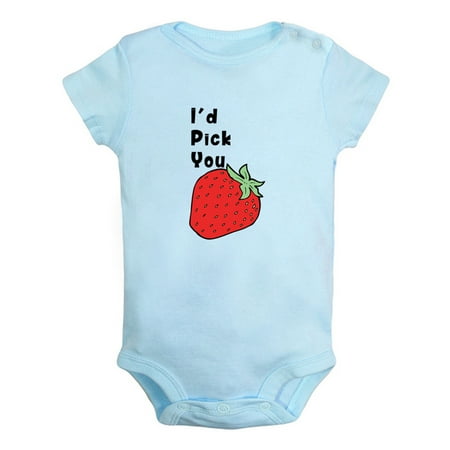 

iDzn I d Pick You Novelty Rompers For Babies Newborn Baby Unisex Bodysuits Infant Strawberry Jumpsuits Toddler 0-12 Months Kids One-Piece Oufits (Blue 18-24 Months)