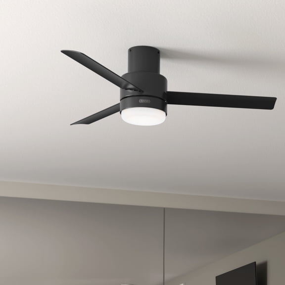 Hunter 52 inch Outdoor or Indoor Ceiling Fan with LED Light and Remote Control - Low Profile Mount Ceiling Fan, 3 Blades, For Patio, Porch, Garage, or Living Room, Quiet - Gilmour 51330, Matte Black
