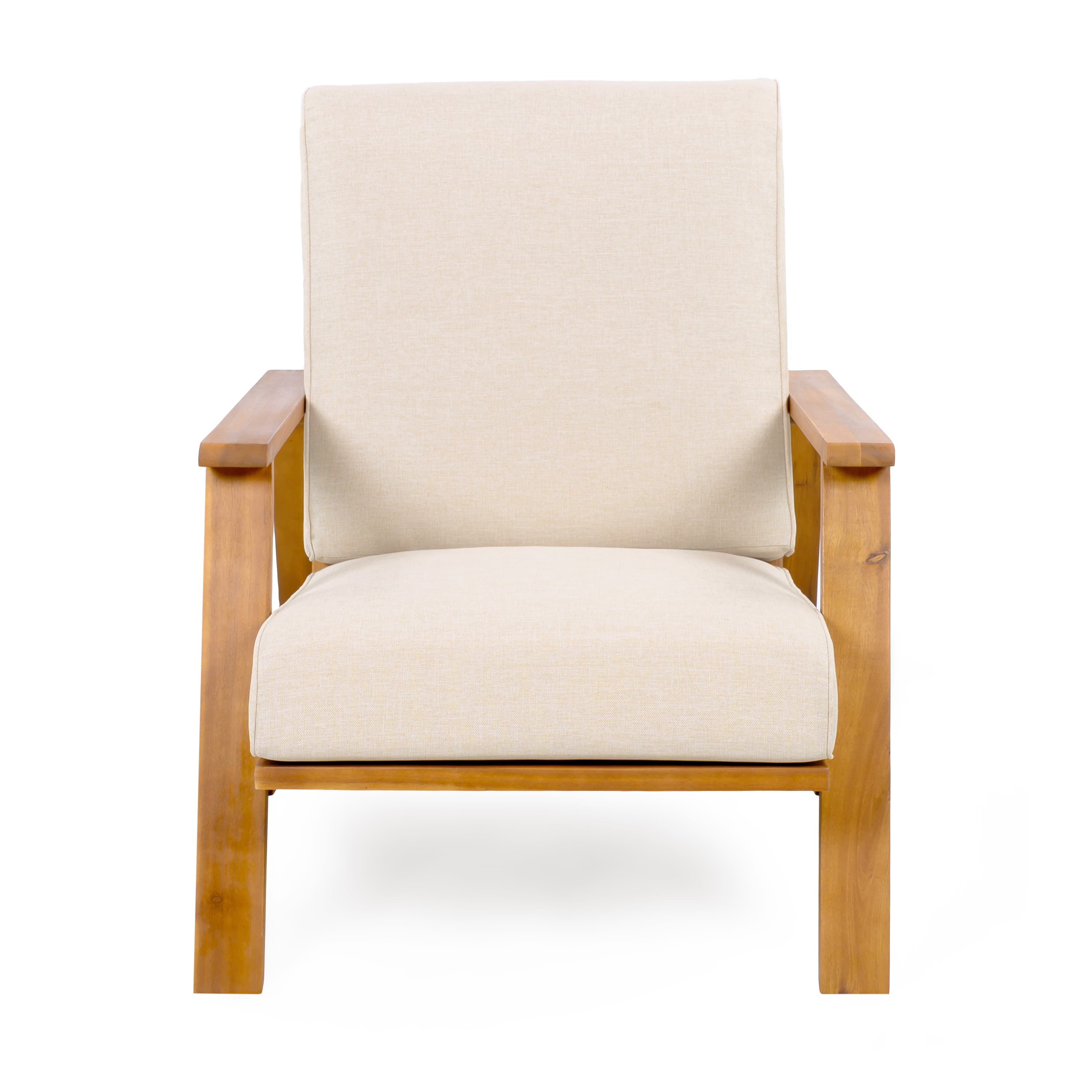 MAYEERTY Patio Lounge Chair - Teak-Acacia Wood Frame, Beige Cushion, Outdoor Club Chair