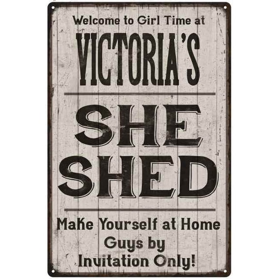 VICTORIA'S She Shed Sign Lady Cave Gift 8 x 12 High Gloss Metal 208120082119