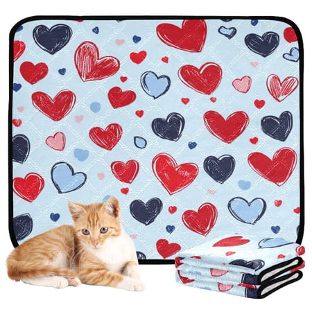 RMDQTR 3Pack Set of Small Pet Potty Pads Reusable Ultra-Absorbent Pet Training Pads Leak-Proof Pet Pads Red Black Blue Hearts