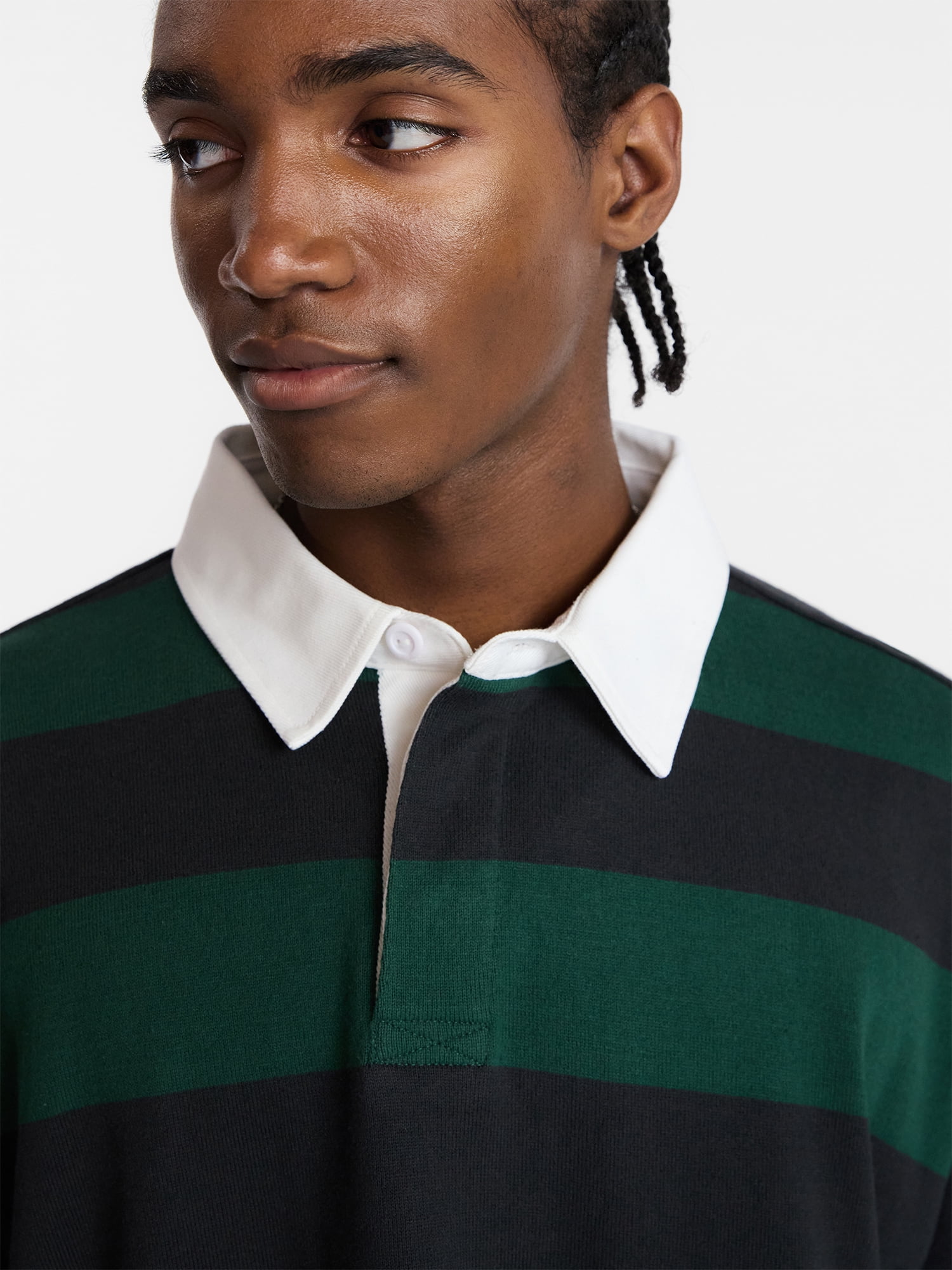 No Boundaries Striped Rugby Shirt with Short Sleeves, Men's XS-5XL