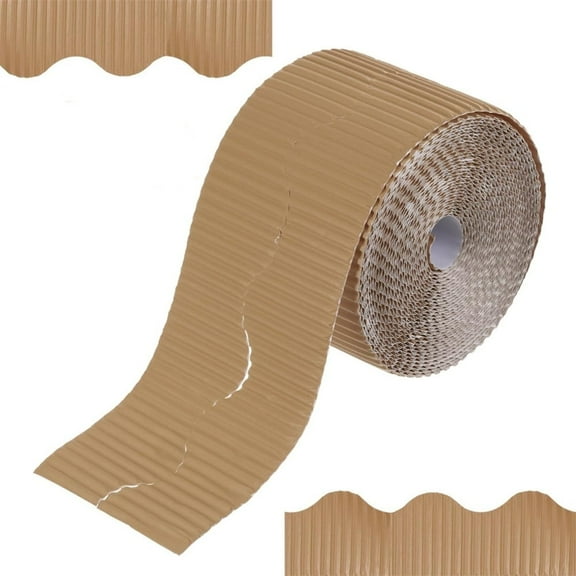 Scheam 1 Roll Bulletin Board Border,3.9inch x 49.2ft Wavy Corrugated Paper Border,Scalloped Rolled Border Trim,for DIY Crafts Project Classroom Offices Birthday Party Decor (Brown)