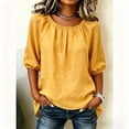 thumbnail image 6 of Qulqfy Cotton Linen Blouses for Women Crew Neck Solid Short Sleeve Casual Elastic Hem Boho Spring Yellow Tops for Women Trendy Summer XL, 6 of 6