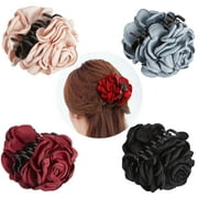 4 Pack Butterfly Octopus Korean Chiffon Rose Flower Plastic Hair Claw Clips Floral Jaw Barrettes Grips Clamps Twist Hair Up Accessories for Women Girl