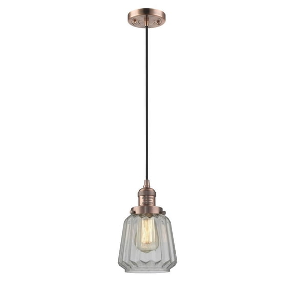 201C-AC-G142 Innovations Lighting Chatham - 1 Light Cord Hung Mini Pendant In Art Deco Style-11 Inches Tall and 7 Inches Wide-Antique Copper