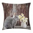 thumbnail image 1 of Easter Bunny Throw Pillow Cushion Cover, Smoke Colored Sweet Little Rabbit with Daisies Rustic Wooden Background Photo, Decorative Square Accent Pillow Case, 20" X 20", Multicolor, by Ambesonne, 1 of 2