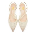 thumbnail image 3 of FSJ Women Graceful Kitten Low Heels Studded Rhinestone Mesh Pumps Pointed Closed Toe Elastic Strap Slingback Sandals Wedding Shoes Size 8.5 Beige, 3 of 5
