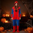 thumbnail image 6 of Superhero Flannel Onesie Jumpsuit, Full Zip Hooded Web Printed Sleepwear Loungewear Apparel for Adults Halloween Party, 6 of 8