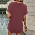 thumbnail image 7 of ClodeEU Women's V Neck Short Sleeve Button Top ,Solid Color Casual Loose Blouse Wine,Womens Plus M, 7 of 7