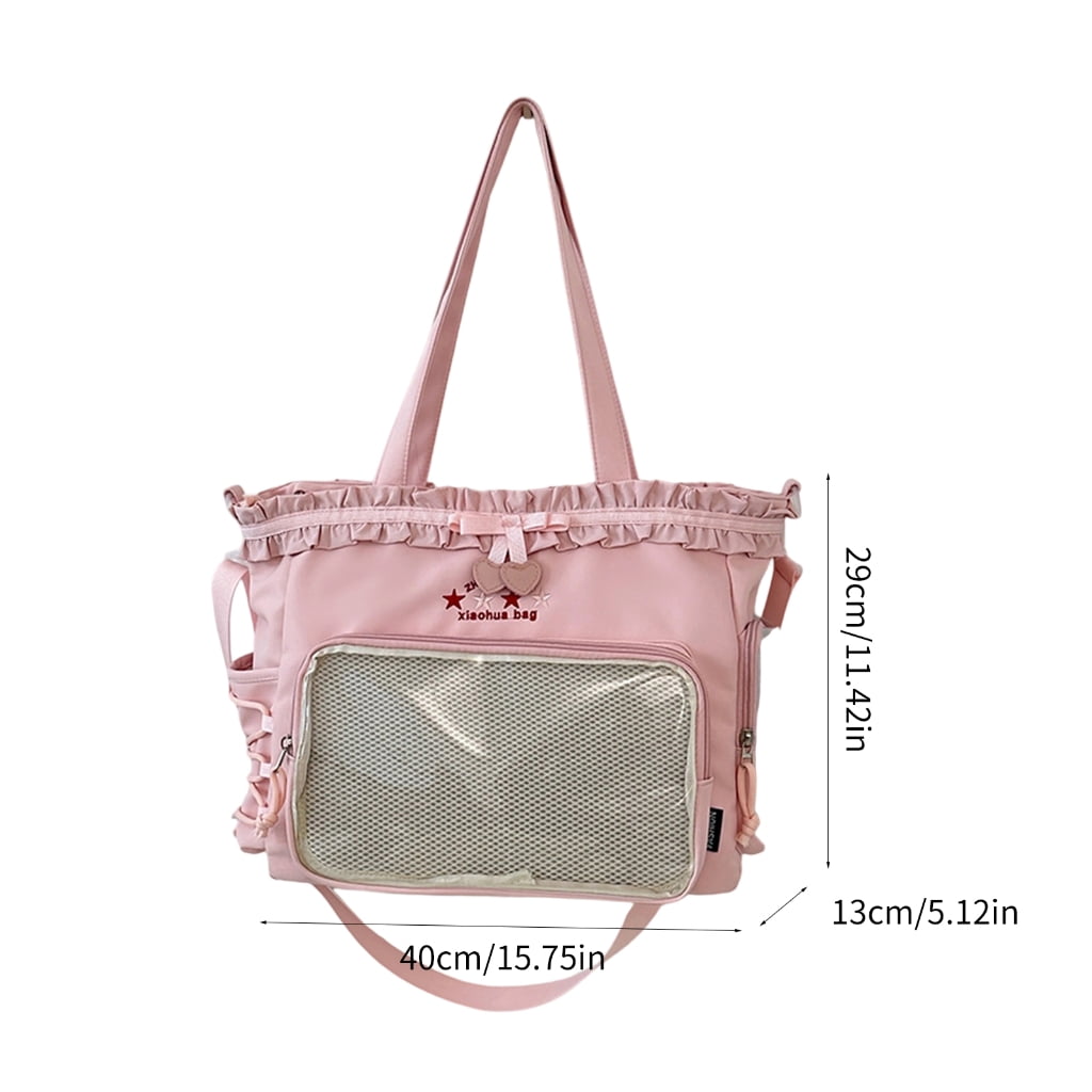 Simple Shoulder Bag Large Capacity Commuting Bag Teens Ruched Lace Bows Ita Bag
