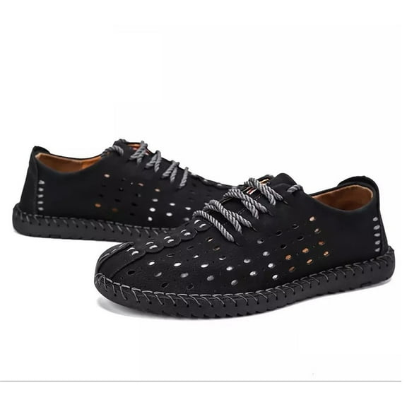 Men's Sport Sandals Outdoor Casual Leather Shoes Fisherman Breathable Summer Walking Beach Travel Black 7.5 US