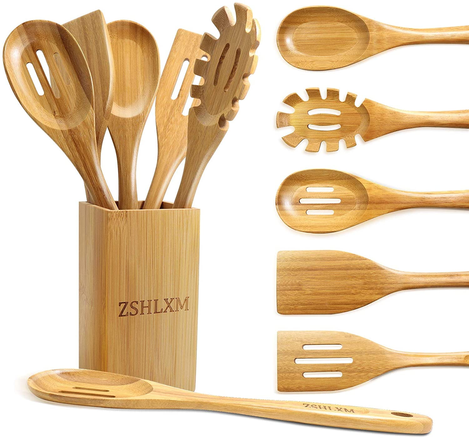Details about   Wooden Bamboo Cooking Utensils Set 8pcs Wood Kitchen Utensil Set with Holder 