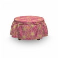 thumbnail image 3 of Floral Ottoman Cover, Dotted Plumeria Frangipani, 2 Piece Slipcover Set with Ruffle Skirt for Square Round Cube Footstool Decorative Home Accent, Standard Size, Pink Yellow White, by Ambesonne, 3 of 5