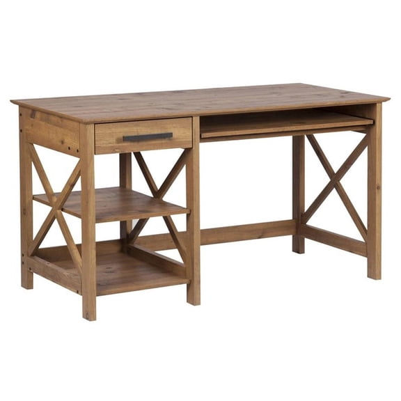 Pemberly Row Farmhouse 2-Shelf Wood Writing Desk in Rustic Brown