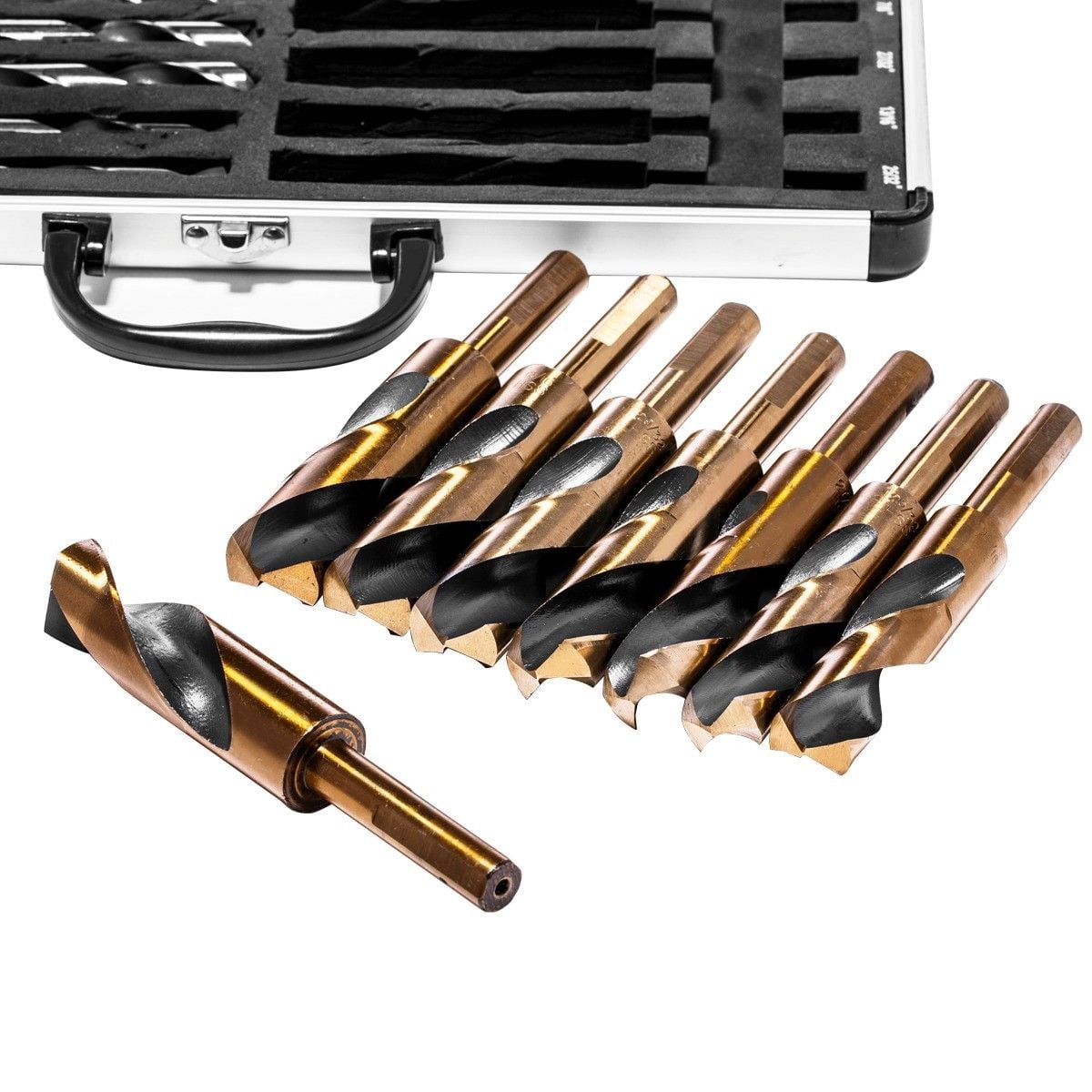 Stark USA 17PC Industrial Silver and Deming Large Drill Bit Set, 1/2" Reduced Shank In Aluminum Carry Case, M2 High Speed Steel, 135 Degree Split Point | SAE 9/16” - 1” By 1/32th Increment