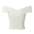 thumbnail image 5 of DuoJiaJ Women Summer Knot Front Off The Shoulder Tank Tops Cap Sleeve Slim Fitted Shirts Cropped Tops for Women White L, 5 of 5