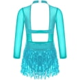 thumbnail image 2 of Aislor Girls Sequin Tassel Latin Dance Long Sleeve Leotards Dress 6-16 Light Blue 14, 2 of 7