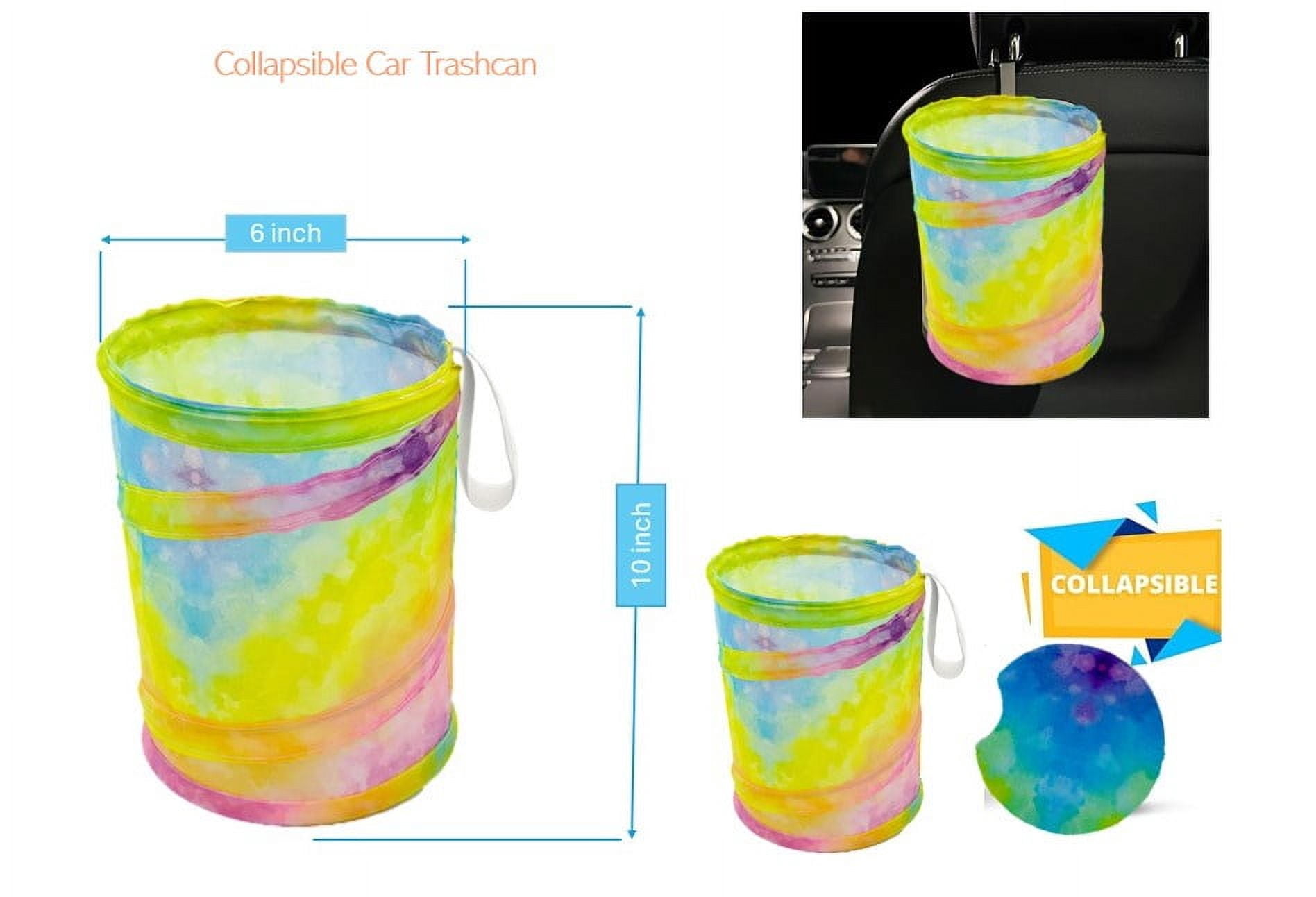 Women's Tie-Dye Print Car Accessory Set with Keychain, Collapsible Trashcan, and Coasters