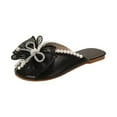 thumbnail image 3 of Mule Shoes Women Mules Beach Sandals Rhinestone Bow Flat Slippers Round Toe Fashion Slide Sandals Slip on Sandals for Street Outdoor Summer , Black 40, 3 of 8