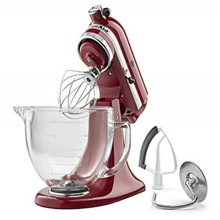 - KitchenAid KSM105GBCER 5-Qt. Tilt-Head Stand Mixer with Glass Bowl and Flex Edge Beater - Empire Red