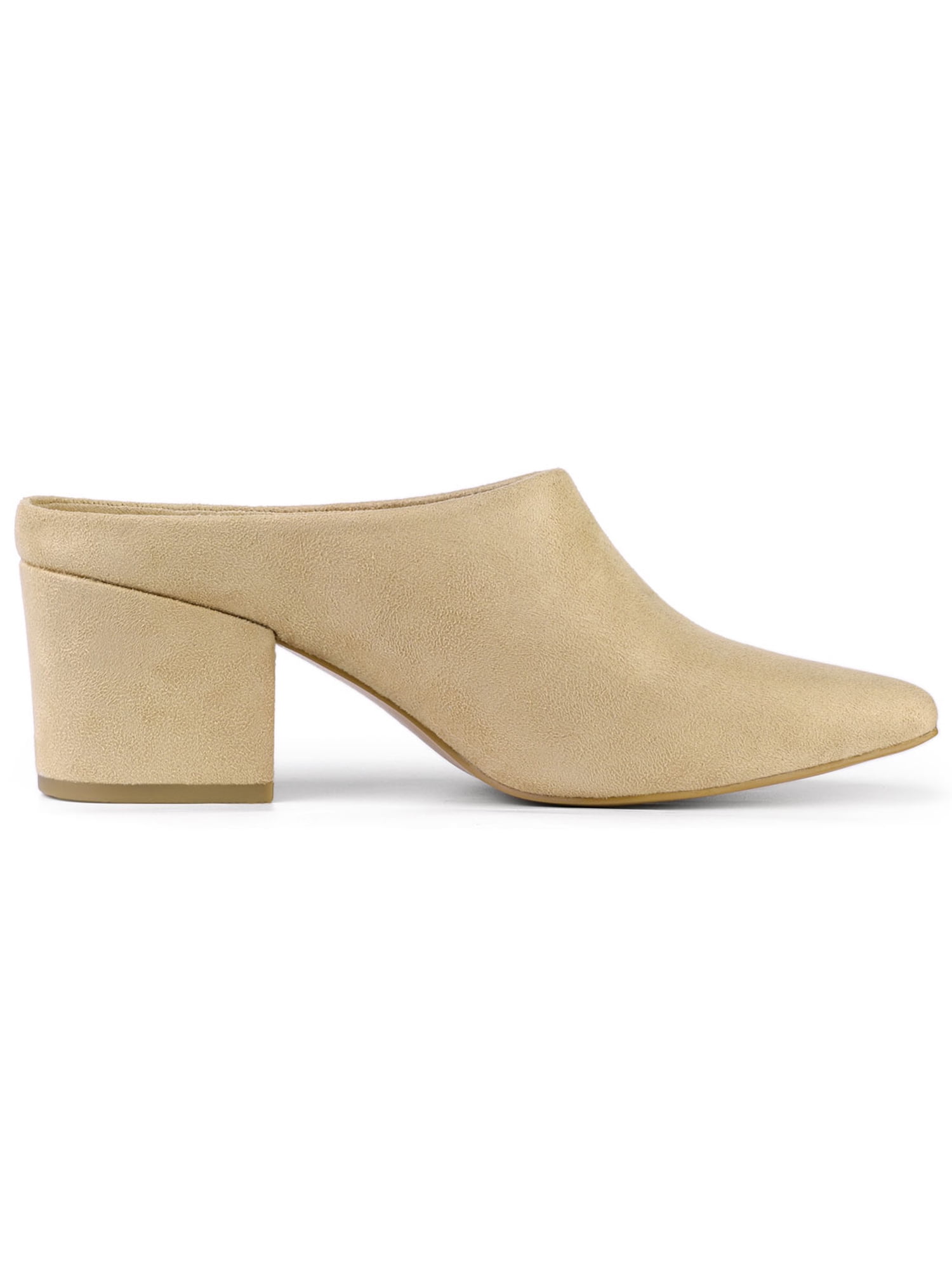 DARING DIVA Women's Pointed Toe Slip On Block Heel Slide Mules Beige 8