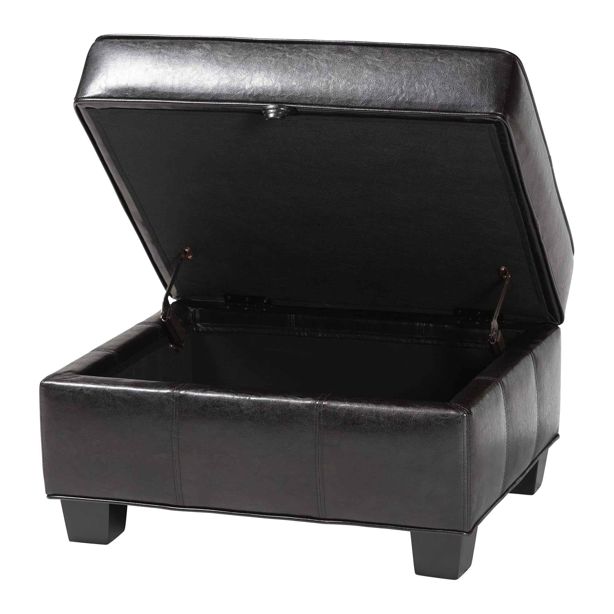 Baxton Studio Agustus Brown Leather Storage Ottoman