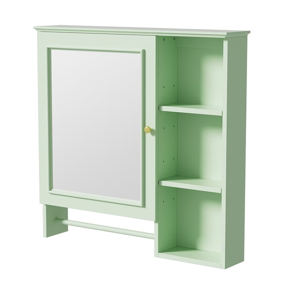 Yesfashion Bathroom Medicine Cabinet With Single Mirror Door, Wall Mounted Storage Cabinet With Mirror Door And Adjustable Shelf, 3 Open Fixed Shelves, For Bathroom