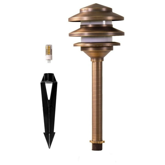 12V Cast Brass Pagoda Light (Bronze) with 3W 2700K Warm White G4 LED Bulb for Low Voltage Landscape Lighting on Outdoor Pathway, Walkway, Garden, Driveway or Patio 1 Count (Pack of 1)