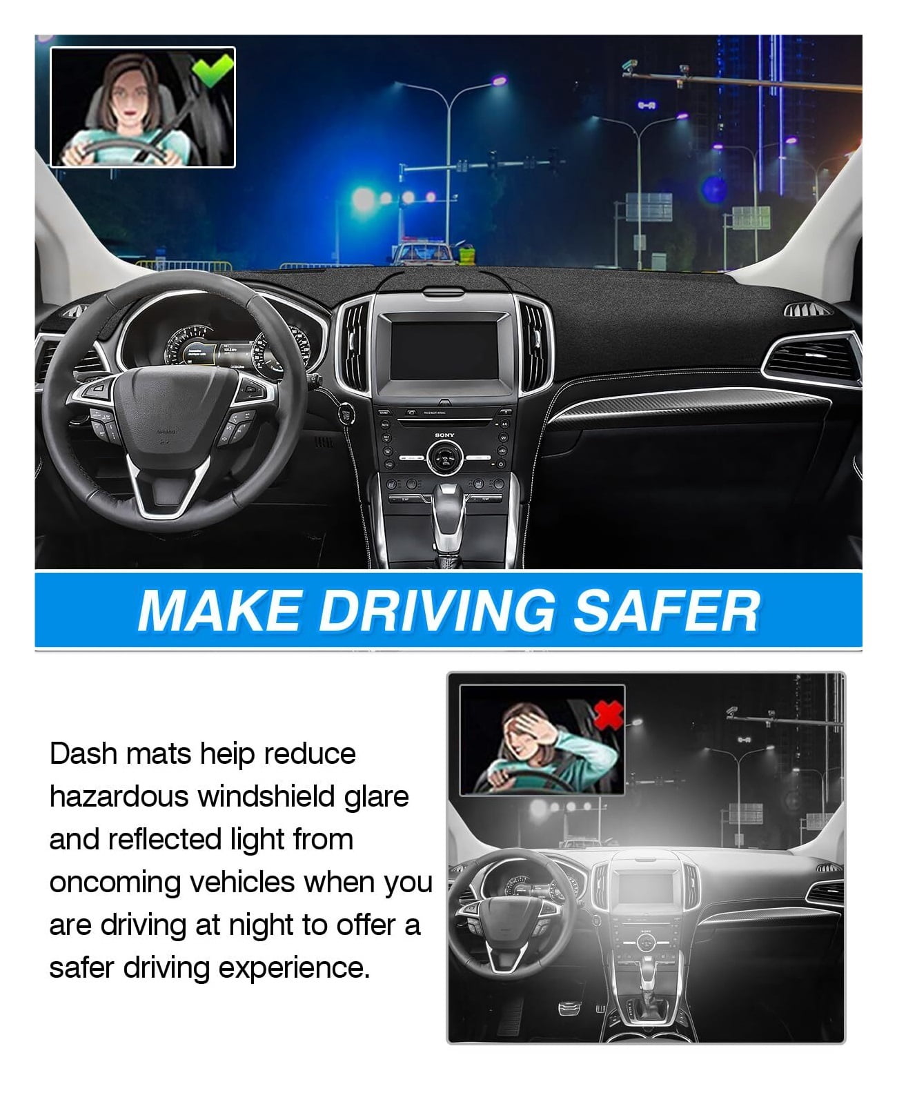 SUGAUNGHUI Dash Cover Compatible with Ford Edge 2015-2022 2023 2024 2025 Accessories Dashboard Cover Mat Non-Slip Carpet Sunshield Glare UV Rays Protector, Car essentials