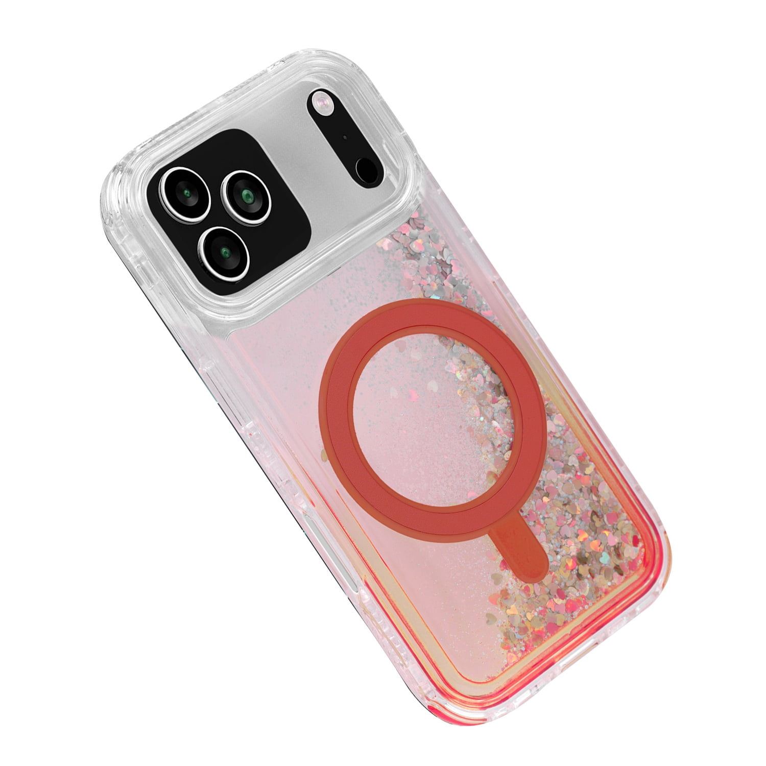 Liquid Glitter Wireless Charging Bumper Case for iPhone 17 Pro Max - Red