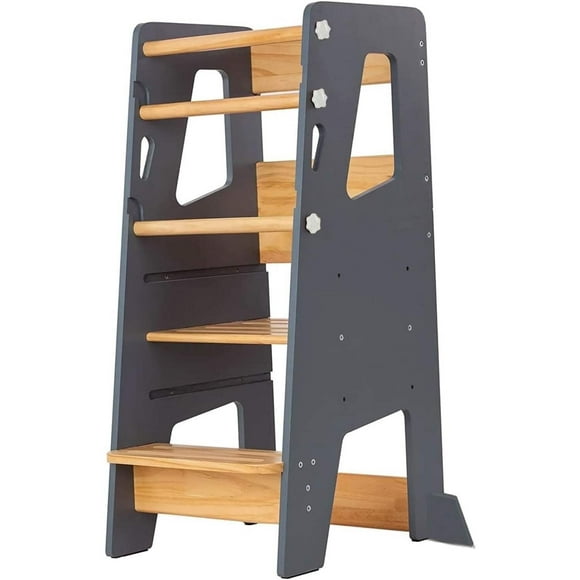 Baby Proof Me Essentials | Montessori Toddler Tower Kitchen Learning Stool Helper - Adjustable Baby Child Step Stool (Grey)