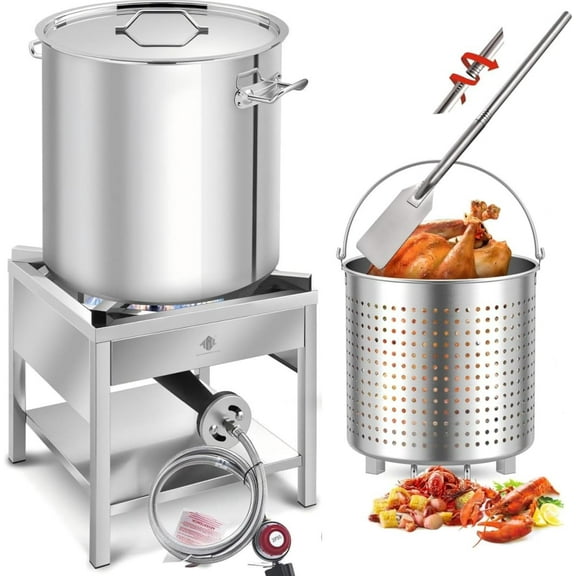 64QT Stainless Steel Seafood Boil Pot with 200,000BTU Propane Burner and 36" Mixing Paddle, Crab Crawfish Boil Pot and Burner for Outdoors Cooking and Steaming