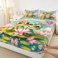 thumbnail image 3 of Manfei Teens Adults Cartoon Floral Frogs 4 Pieces Queen Sheet Sets,Cartoon Rainbow Butterflies Ultra Soft Flat Sheet,Chic Floral Lotus Queen Fitted Sheet,Ultra Soft Home Decor, 3 of 7